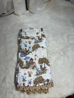 Envogue set of 2 100% cotton gauze kitchen towels with chicken decor
